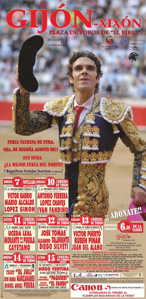 Cartel toros Gijón - Feria taurina de Begoña 2011