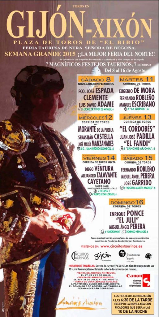 Cartel toros Gijón - Feria taurina de Begoña 2015