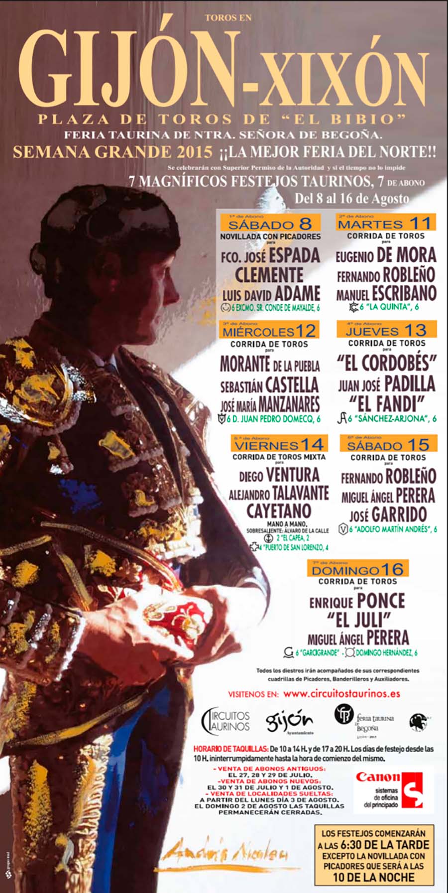 Cartel toros Gijón - Feria taurina de Begoña 2015