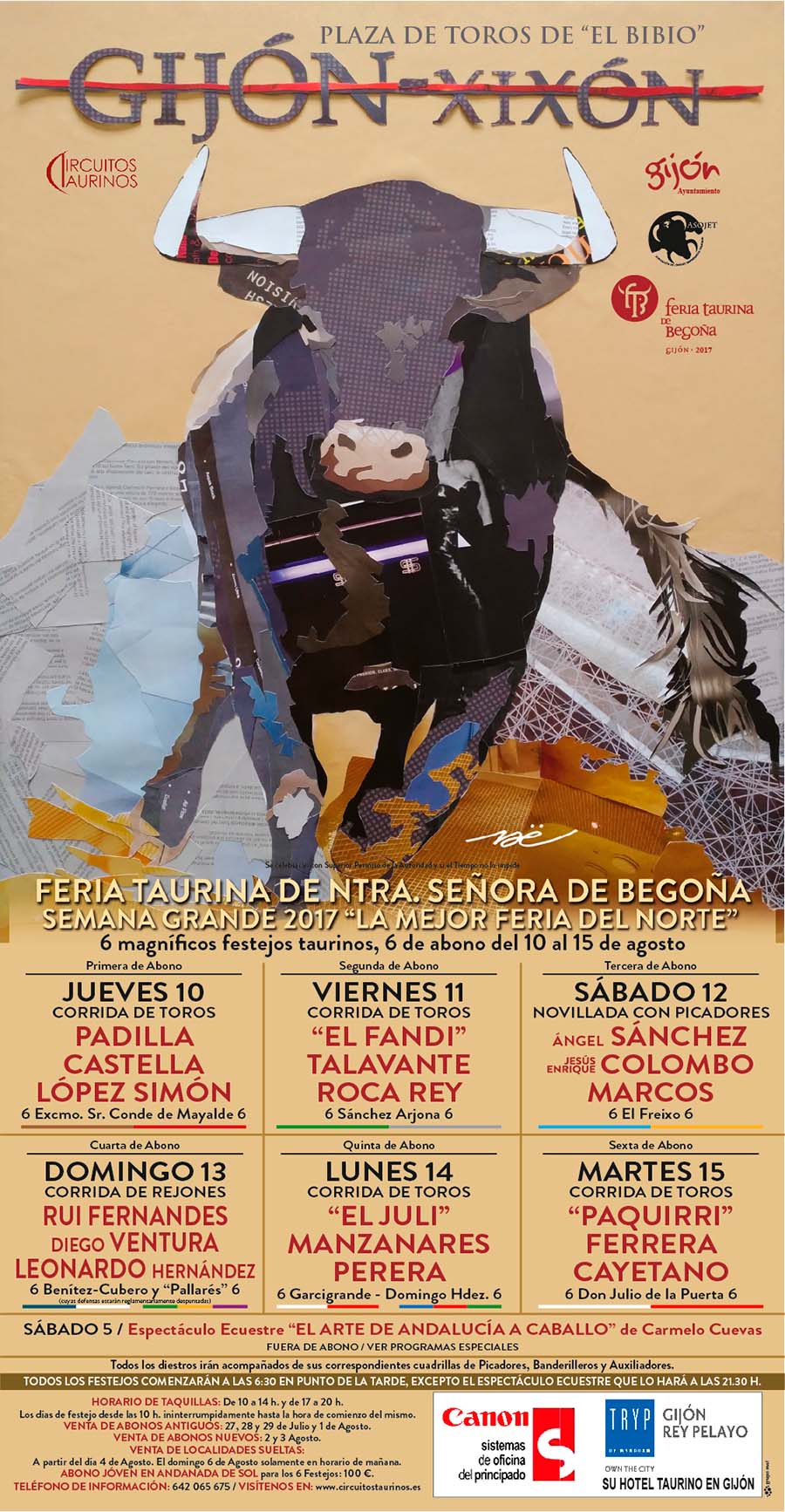 Cartel toros Gijón - Feria taurina de Begoña 2017