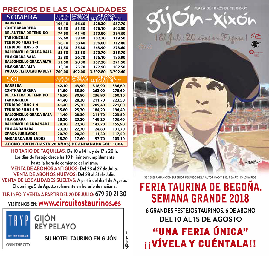 Cartel toros Gijón - Feria taurina de Begoña 2018