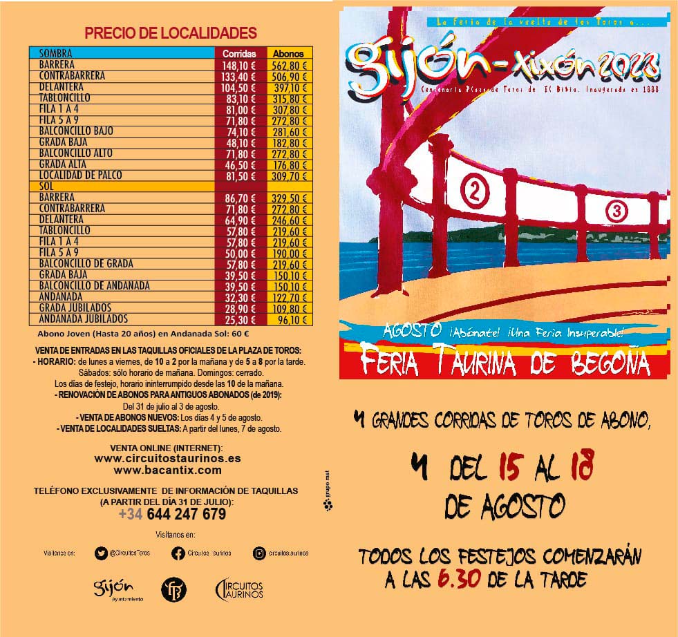 Cartel toros Gijón - Feria taurina de Begoña 2023